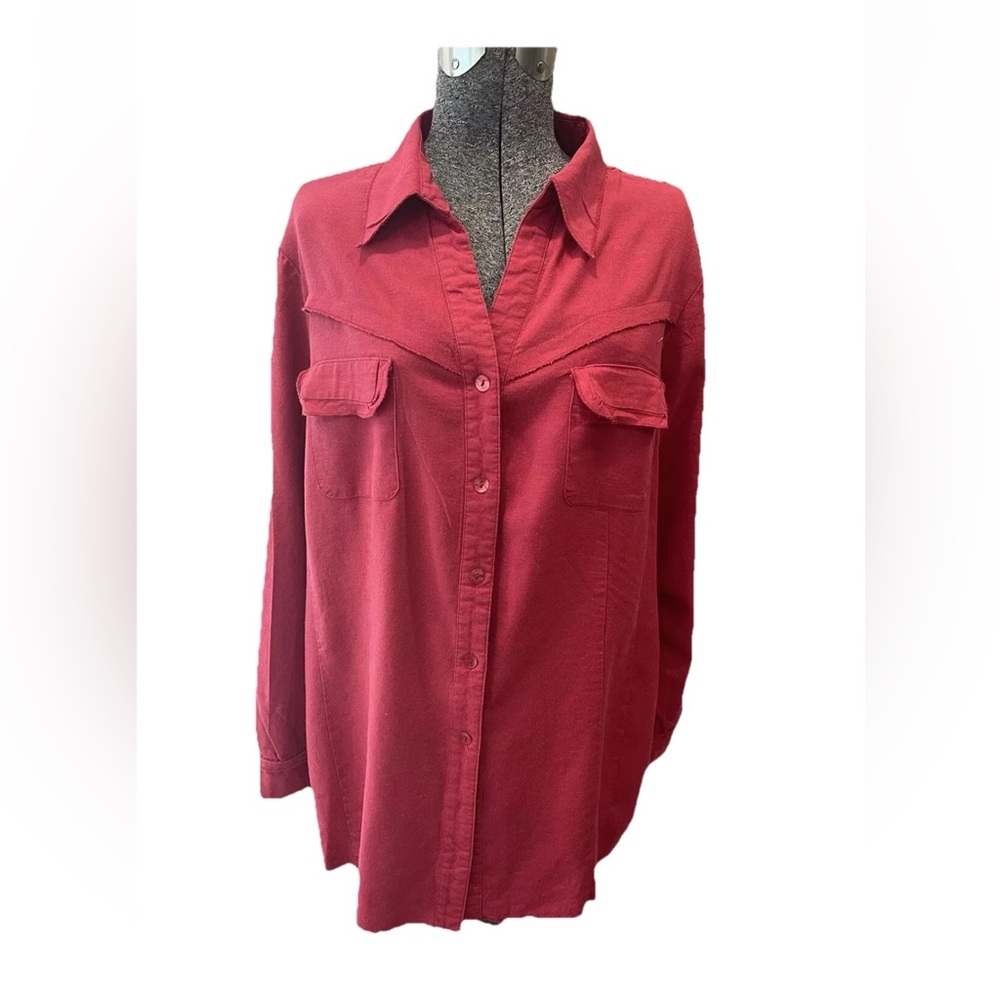 Autographβ woman 2X ladies linen type casual button down fall burnt red shirt